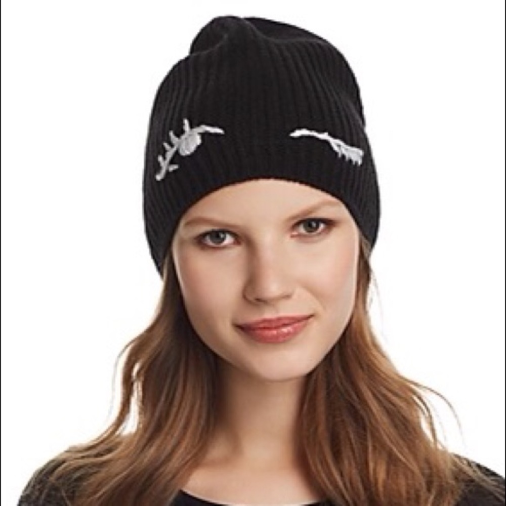 ❤️Cute❤️kate ♠️ spade Black Slouchy Winking Beanie